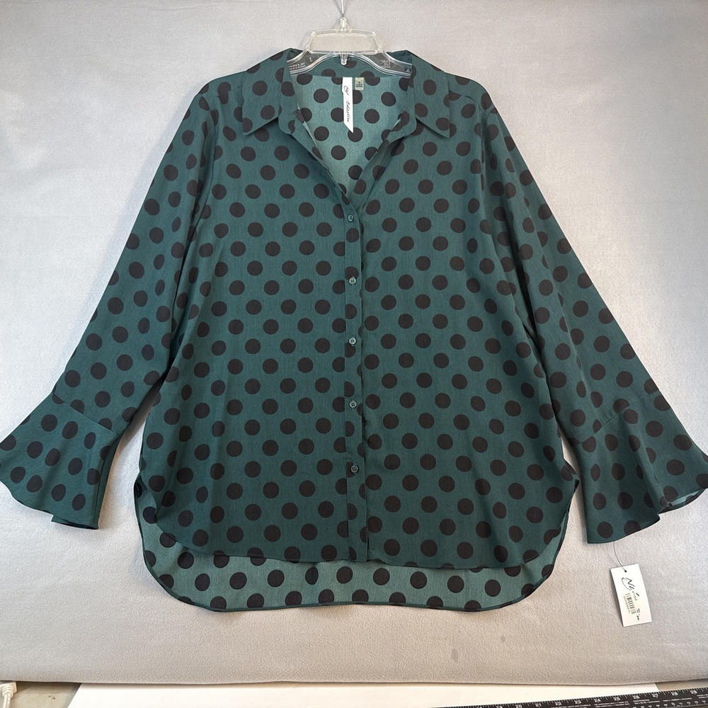 NY Collections Women's Top‎ Size XL Women's Blouse Polkadot, Longsleeve, NWT